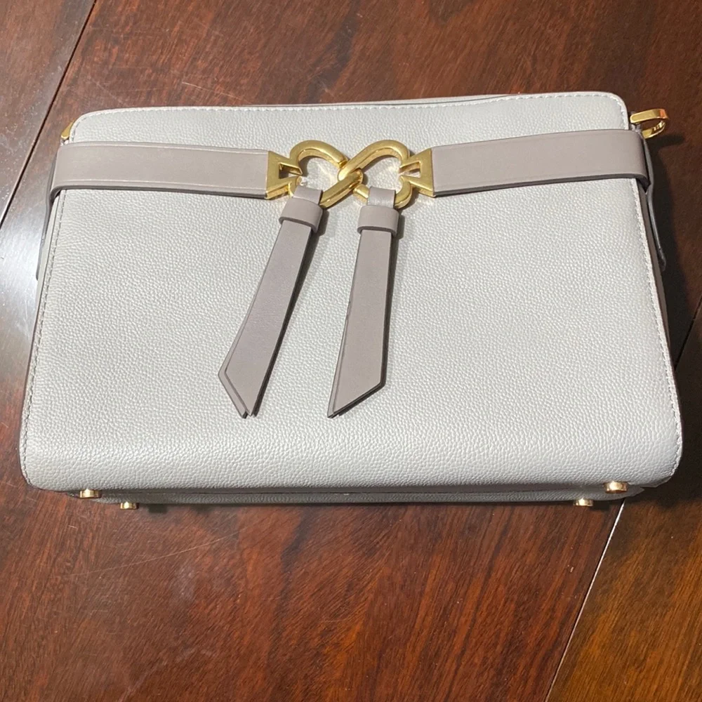 kate spade Pebbled Leather Crossbody in Light Gray with Gold Hardware